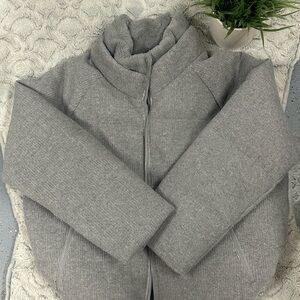Tahari Gray Puffer Jacket with Quilted Design and High Collar
